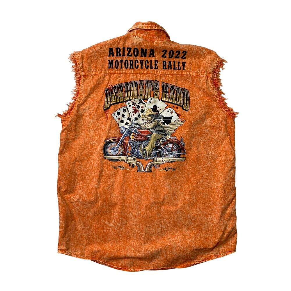 Biker Wear Vest Mens M Medium Orange Acid Wash Arizona 2022 Motorcycle Rally